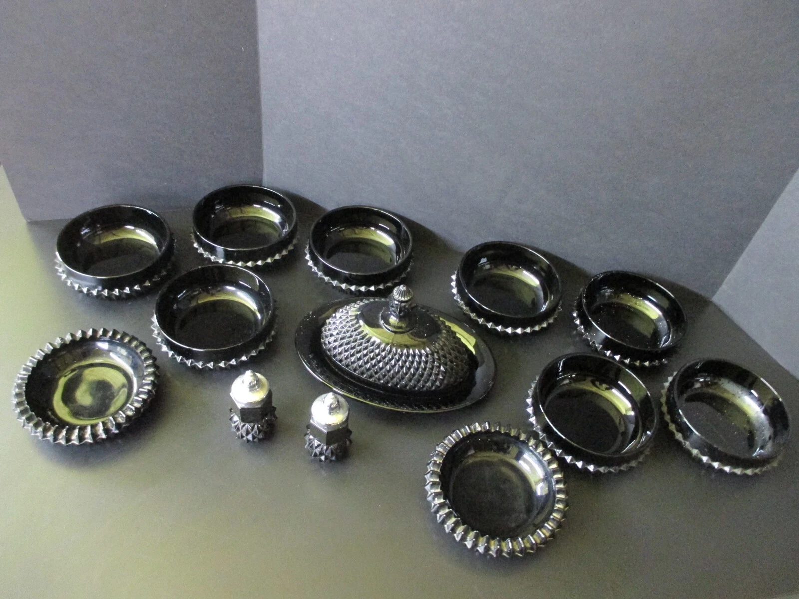 Lot of Vintage Indiana Glass Tiara Cameo Black Diamond Point !BEAUTIFUL SET!