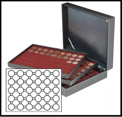 LINDNER 2365-2626E Nera XL Coin Case Dark Red 3 Trays 90 Compartments 39.5 Mm