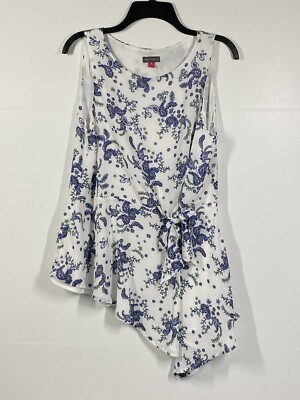 Vince Camuto Asymmetrical Hem Knot Front Sleeveless Paisley Harmony Blouse Sz M