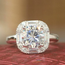 Classic Halo Style Design Simulated 2.10CT White Round Sapphire Anniversary Ring