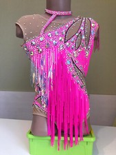 Gorgeous Pink Fringed Jazzy Rhythmic Gymnastics Leotard 7-10 