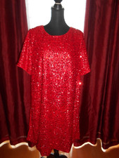 SHEIN CURVE RED SHORT SLEEVE SEQUINS DRESS SZ 1X