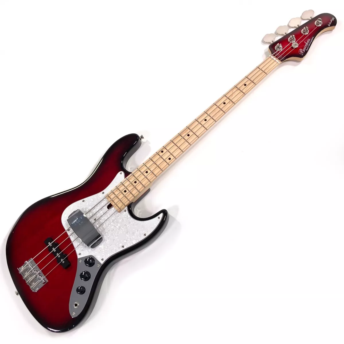 Bacchus WL434 / M TRS Transparent Red Sunburst Electric Jazz Bass w/ Soft case