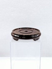 3 3/8" Round Asian Oriental Brown Wood Plant Jar Vase Stand Display Base
