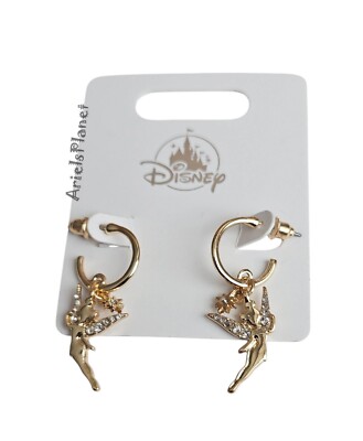 Disney Parks Peter Pan Tinker Bell Gold Tone Rhinestones Earrings