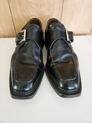 Santoni Black Leather Single Buckle Dress Shoes 5413 01 F 8 Triple Sole Santoni Black Leather Single Buckle Dress Shoes 5413 01 F 8  main image 3