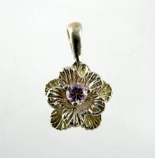 BOMA Sterling Silver Pink CZ Flower Pendant 925 1.2g Cubic Zirconia .5 Inch Long