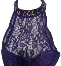 Jackie Jon- Elegant Purple Lace Halter Beaded Neck Ballgown/Formal/Prom Size 10