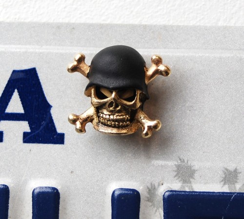 Gold CrossBone Skull Bolt, License Plate Frame Tag, Truck, Motorcycle, Bike, M6 - Picture 4 of 4