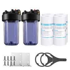 2Pack 10 Inch Clear Whole House Water Filter Housing &4p Sediment Filtration Set