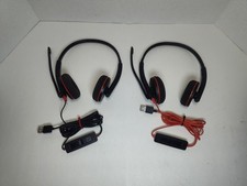 Set of 2 Plantronics Headsets C3220 Dual Earphones w/ Controllers On USB Cables