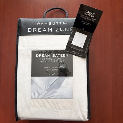New Wamsutta Dream Zone Sateen Ivory  400 TC 4 Piece Cotton King Sheet Set