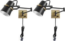 1-Light Swing Arm Wall Sconce, Matte Black Brass Accents