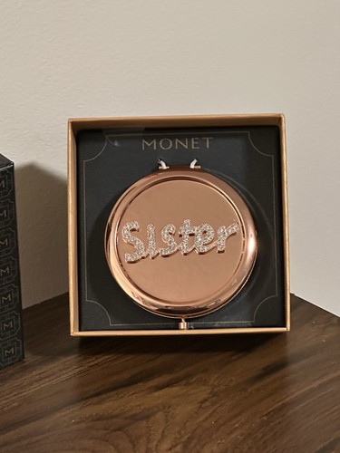 Specchio Monet Compact Sister In Strass tono oro rosa nuovo con scatola mai usato - Foto 8 di 14