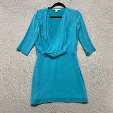 Diane von Furstenberg Silk Dress Womens 2 Turquoise Rachel Lily Draped Mini