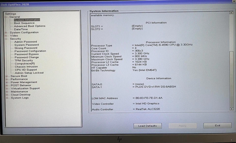 Dell OptiPlex 3020 SFF PC Desktop i5-4590 8GB RAM No HDD Boots To Bios No OS - Image 3 of 4