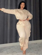 Slaydiva Plus Size Front Pocket Drawstring Set Two Piece Women