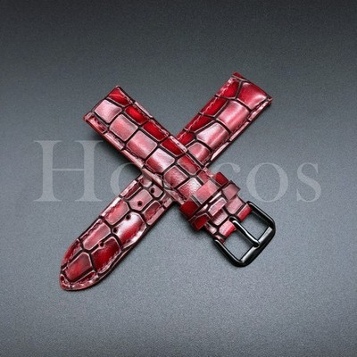 18 20 22 MM Red Leather Alligator Watch Strap Band Crack Shinny Fits for Casioak
