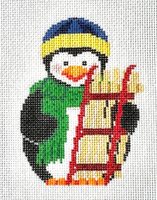 Hand painted needlepoint Penguin with Sled - 13 mesh - 4 tall - NEW - Image 2 of 2