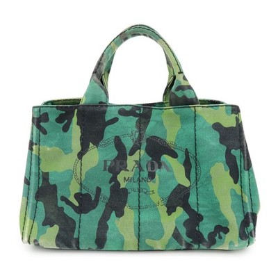 PRADA Canapa Triangle Logo Canvas 2Way Hand Bag Shoulder Bag B2642B Used F/S