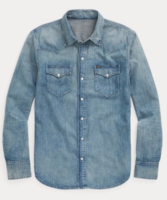 NWT Polo Ralph Lauren Blue DENIM WESTERN Classic Fit Snap Front