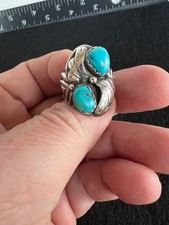 Vintage Navajo Ring Turquoise Size ~11 Heavy Sterling Silver 16.9 Grams