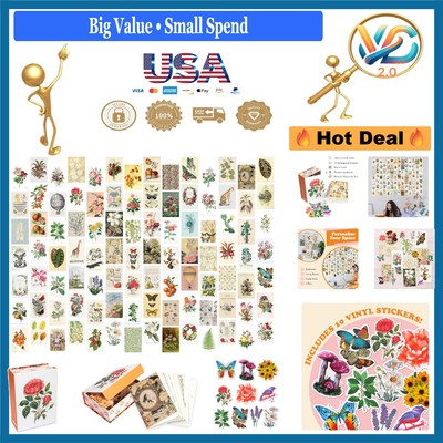 Vintage Wall Collage Kit 100 Photos 4x6 Inch Floral Butterfly Bedroom Decor