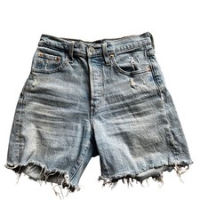 Levis Premium 501 Original High Rise Distressed Denim Shorts Light Wash Blue 25