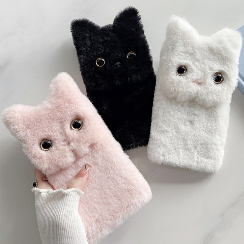 For Motorola Phone Case Plush Fluffy Cute Cat Winter Nap Stand Protective Cover - 第 1/11 張圖片