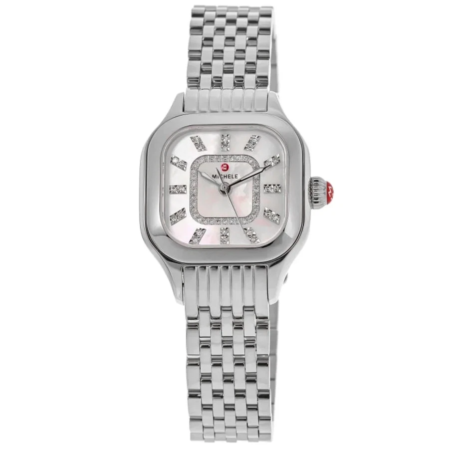 New Michele Meggie Diamond Mother of Pearl Dial Steel Women's Watch MWW33B000008