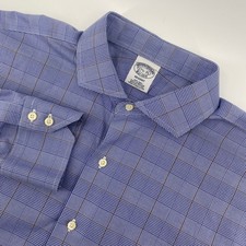 Brooks Brothers Dress Shirt Mens 17.5 35 Blue Regent Non-Iron Houndstooth Check