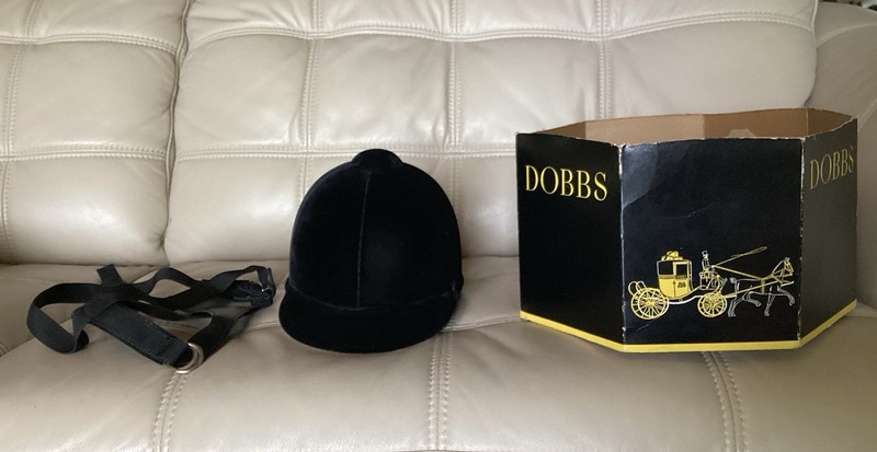 Vintage M. J. Knoud  English Riding Helmet With Dobbs Fifth Avenue Box  6 7/8