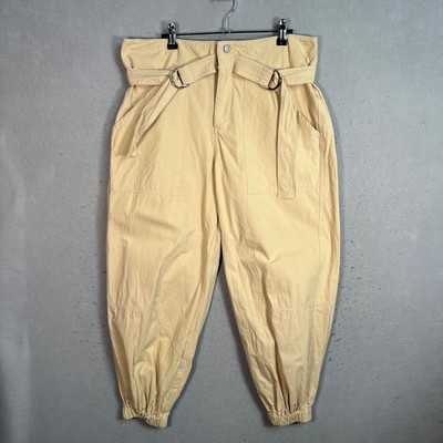 Grey Lab High-Waisted Beige Paperbag Cargo Pants Medium Belt & Elastic Cuffs