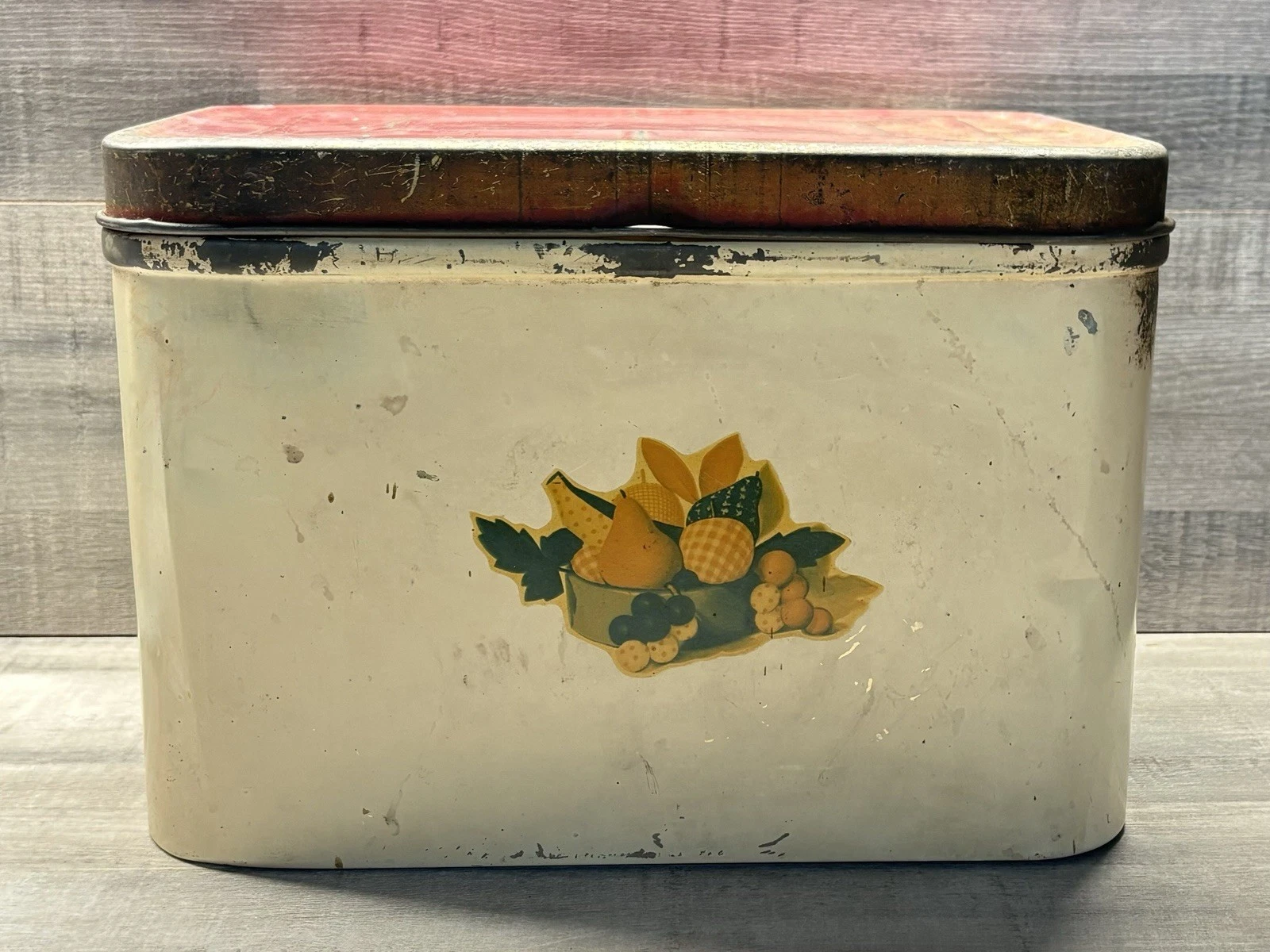 Vintage MCM 1940s 1950s Tin Metal Vented Bread Box Rustic Farmhouse Decor