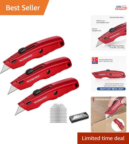 Leichter Aluminium Schwerlast Teppichschneider mit Schnellwechsel Klingen - 3er Pack