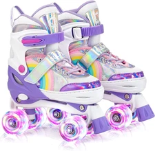 SULIFEEL Rainbow Unicorn 4 Size Adjustable Roller Skates for Girls Boys for Kids
