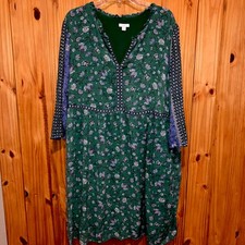 J Jill Green Blue Floral Peasant Ling Sleeve V Neck Boho Dress Size 2X
