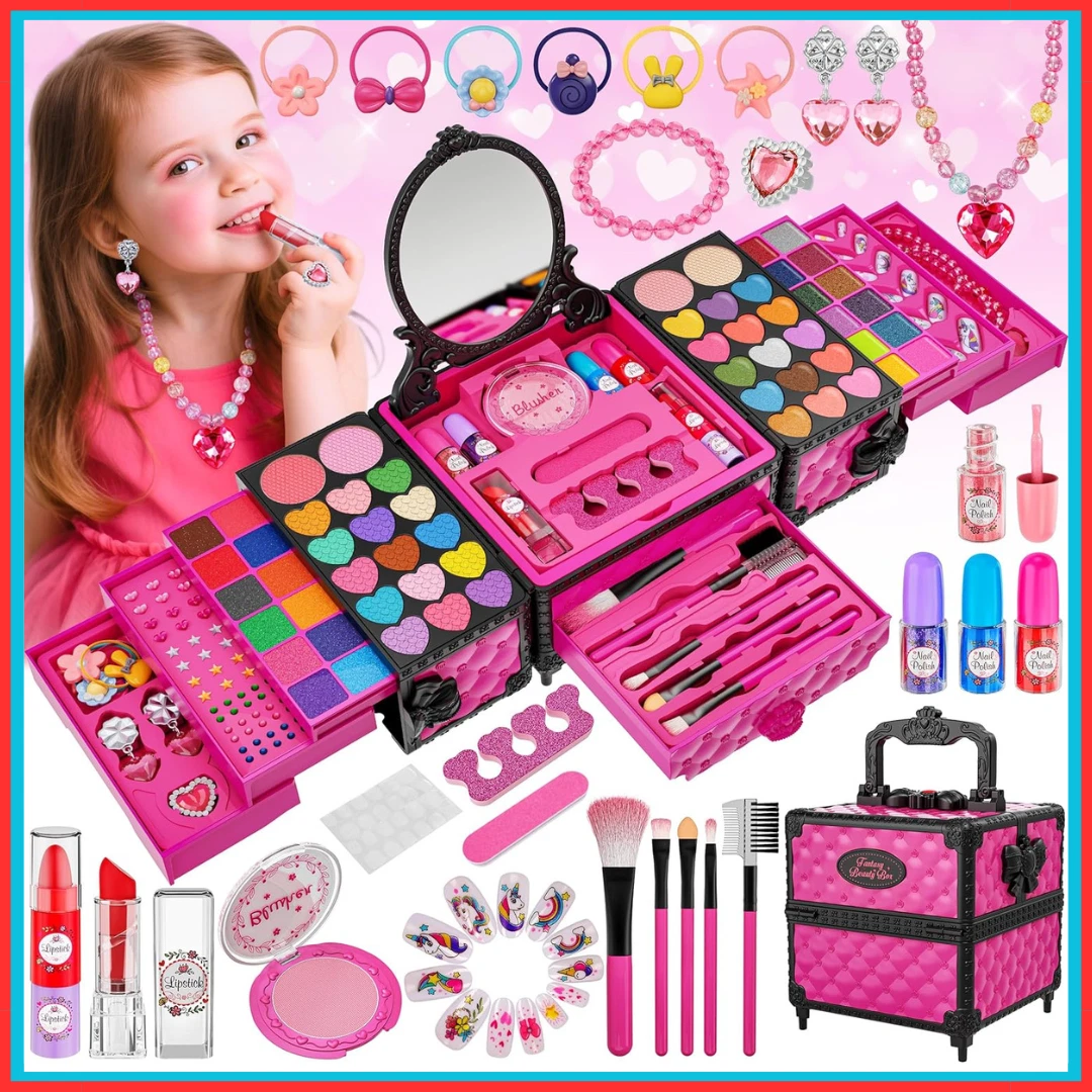99 Pcs Kids Makeup Kit for Girls, Princess Toys Real Washable Cosmetics Set