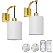Battery Operated Wall Sconces Set of 2, Wireless Wall Lights with Remote Cont...