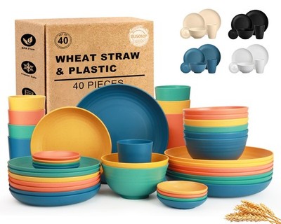 Wheat Straw Dinnerware Sets 40 Piece, Kitchen Plates and Bowls Set, Unbreakab...