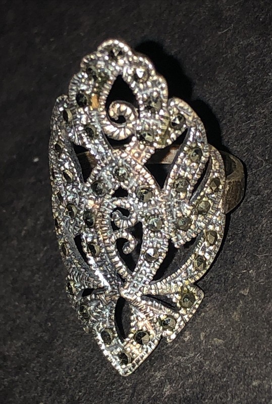 Sterling Silver 925 Lot Ring D26 Sz 7 Finger Cuff Marcasite Vintage Victorian Me