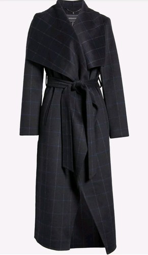 BCBG Max Azria Scarlet Long Wrap Coat Navy Blue Black NWT $398 Sz M - Picture 1 of 10