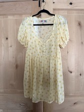 Urban Outfitters Yellow Floral Babydoll Mini Dress, Size S
