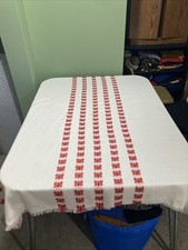 Bulgarian Ukrainian Folk Art Tablecloth Vintage 1960s Red Butterfly Cross Stitch