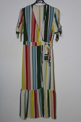 MANGO MNG Wickel Kleid lang bunt gestreift Gr. EU-S
