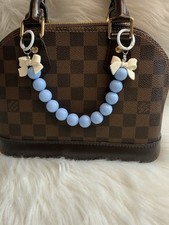 Bow Pearl Keychain Bag Charm Blue Beaded Pendant Wristlet Phone Strap Gift New