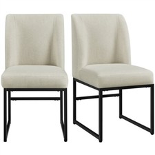 Modern Dining Chairs 2PCS Upholstered Dining Room Chairs Kitchen Chairs Beige