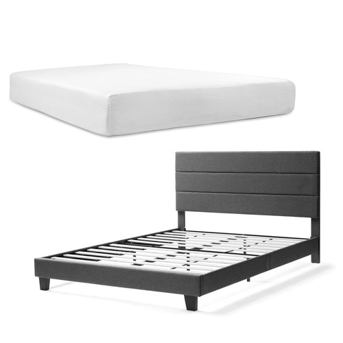 Linen Platform Bed Frame with Green Tea Graphite Mattress & Headboard - Picture 5 of 10