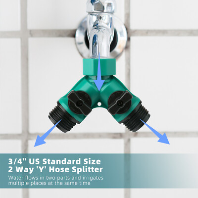#ad 90° Splitter Faucet Dual Head Two Way Garden Tap Connector Adapter Hose Plastic $7.59