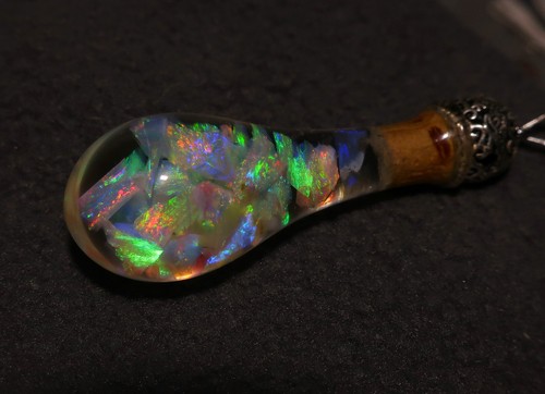 Floating Opal Dragon theme pendant Lightning ridge opal Handmade glass vial 925 - Picture 6 of 10